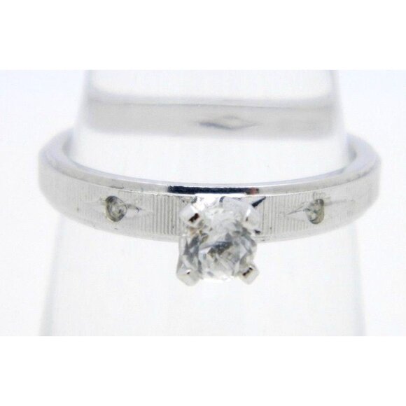 VTG 18k H.G.E. White Gold Clear Rhinestone CZ Solitaire Ring Size 5.75 - Picture 1 of 4